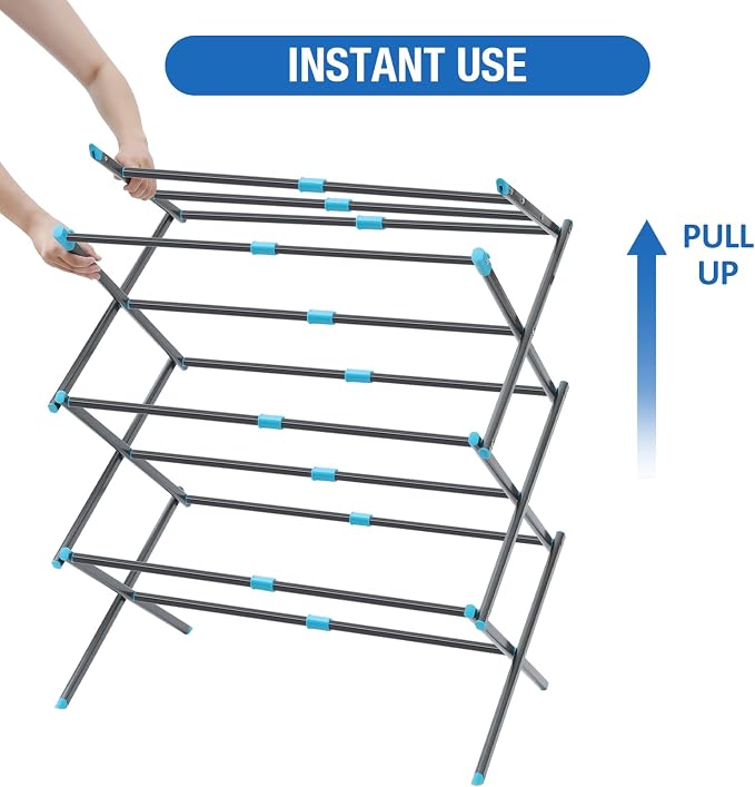 Oversize 3-Tier Clothes Drying Rack, No Install, Graphite | Expandable Design - Image 6