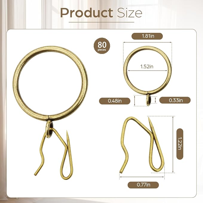 80 Pcs Curtain Rings and Hooks 1.52 Inch - Image 2