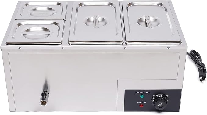 DYNAMI 110V 850W Commercial Buffet Food Warmer,Large Capacity 4 Pan(7.4QT*2+3.2QT*2) Stainless Steel Electric Countertop Steam Table with Intelligent Thermostat Design,for Parties Buffet Catering