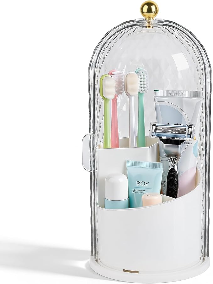 Toothbrush Holder with Cover for Bathroom Countertop, Toothpaste, Self Draining by rejomiik