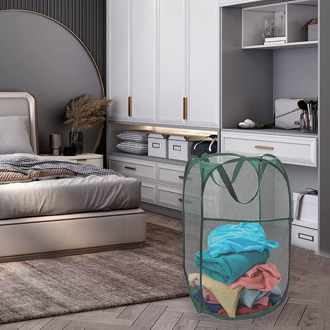 Green Pop Up Laundry Basket, Collapsible Laundry Hamper Space Saving | Foldable - Image 7