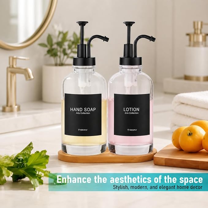 Glass Soap Dispenser Set 2, Silicone Funnel, Refillable Kitchen Soap Dispenser - Image 2