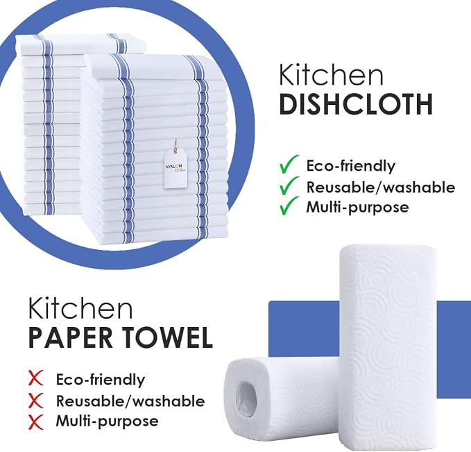 Dish Towels 30 Pack Blue Stripe 100% Cotton Kitchen Towel 15x25 Inch Tea Towels - Image 2