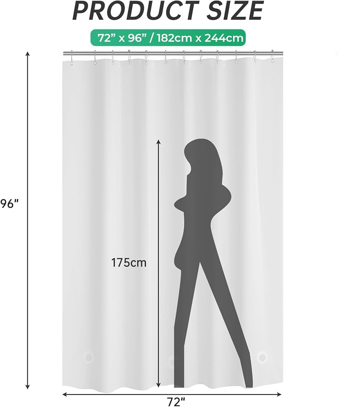 AmazerBath 72x96 Shower Curtain Liner Plastic, Extra Long Shower Curtain Thick - Image 7