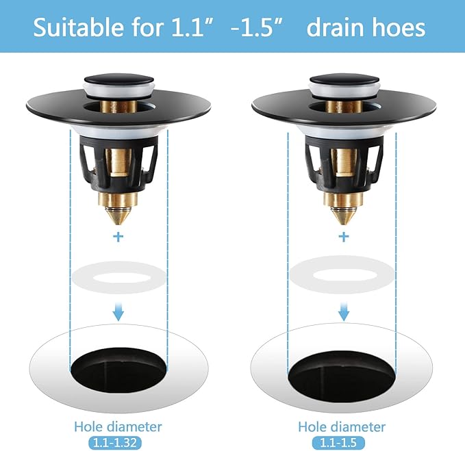 QYHNYJF Black Bathroom Sink Stopper – Pop Up Drain Stopper & Sink Strainer - Image 3