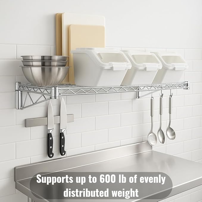18" x 24" Green Wall-Mounted Wire Shelf Kit with Clip-in Ingredient Storage Bins, Heavy-Duty Steel Rack, Supports up to 600 lb, Flip-Top Lids, Open-Wire Design for Kitchen/Prep/Storage