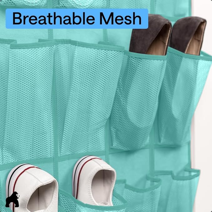 GORILLA GRIP Over the Door Shoe Organizer, 24 Large Pockets, Turquoise | - Image 5