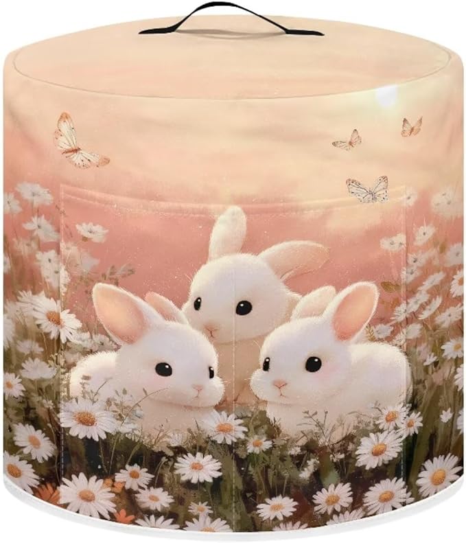 Xoenoiee Rabbit Butterfly Daisy Print Kitchen Appliance Dust Cover with Pockets, Electric Pressure Cooker Cover Compatible with Crock Pot for Easter Decor, Rice Cooker Covers, for 6 Qt
