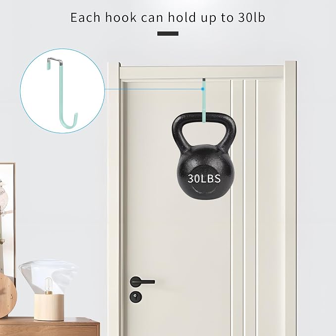 FYY Over the Door Hooks, Single-Hanger 4 Pack, Fits Doors 1.6" Green | Heavy - Image 4
