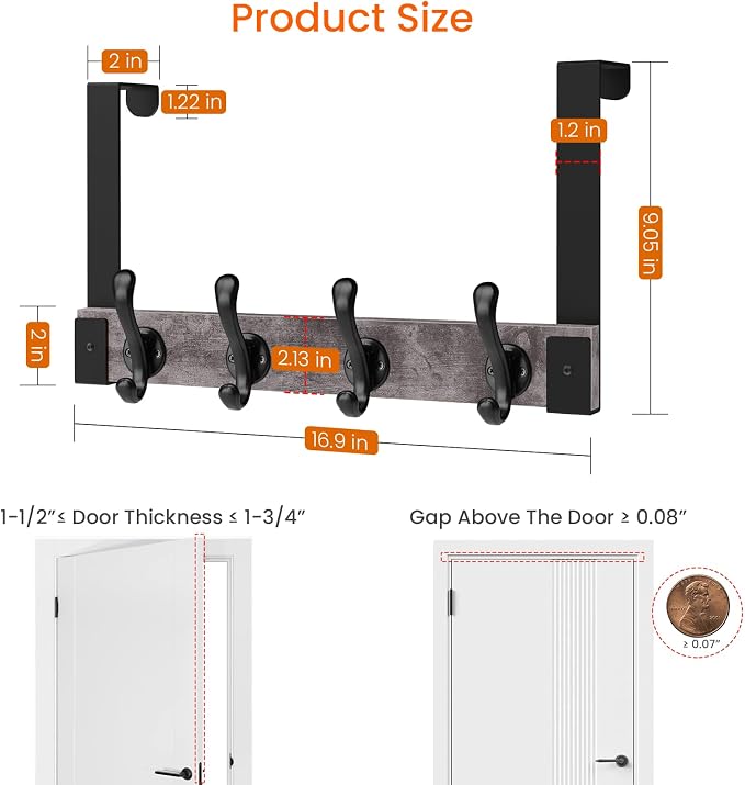 Over The Door Hooks Heavy Duty, Wood Over The Door Towel Rack - Image 6