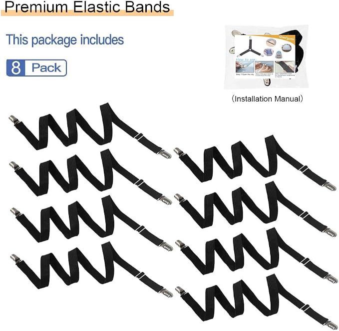 Adjustable Bed Sheet Straps Clips, Elastic Mattress Sheet Fasteners Holder and - Image 7