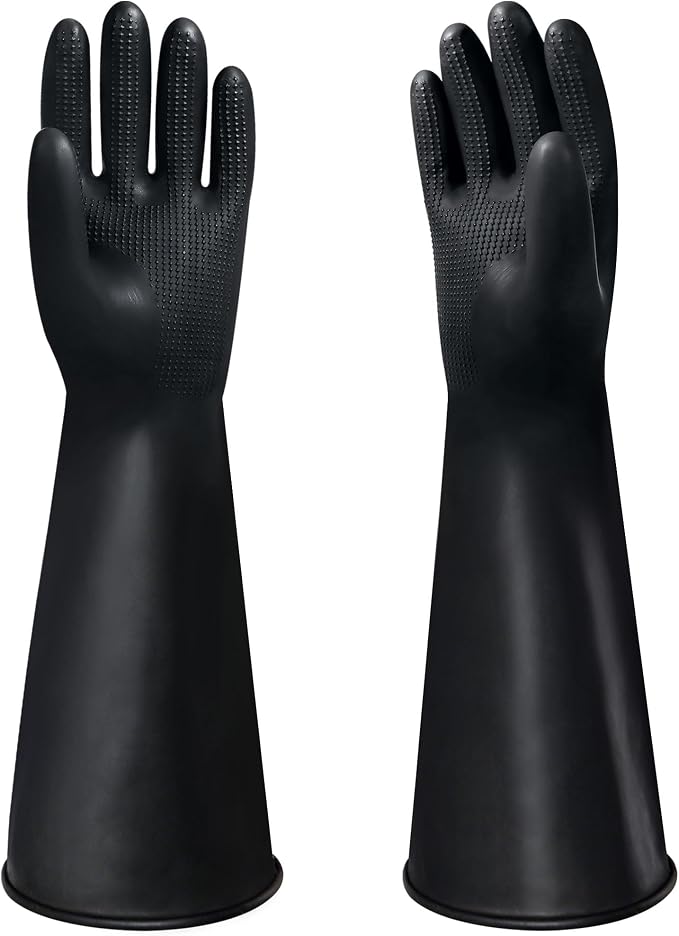 18" Chemical Resistant Gloves, Long Waterproof Rubber Industrial Safety Glove by Nobgum