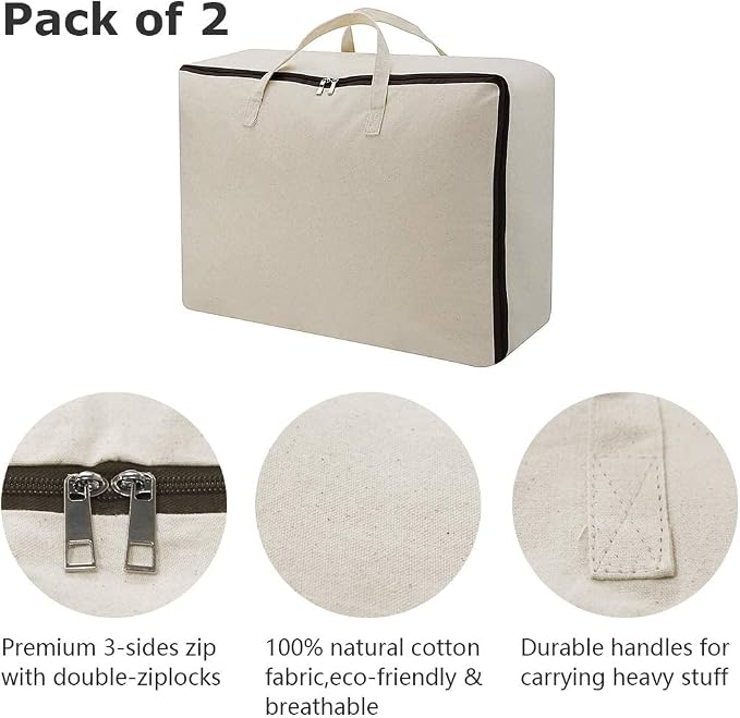3pcs Cotton Clothes Bedding Storage Organizer Bins - Image 2