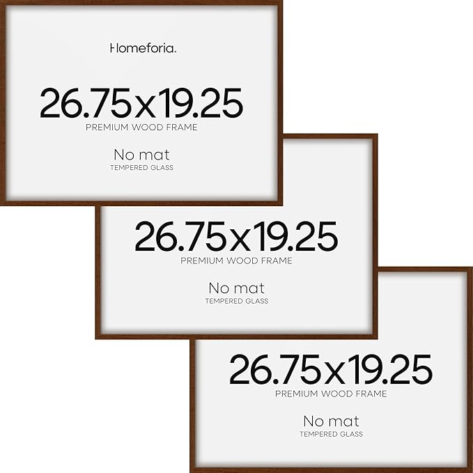 Homeforia 19.25x26.75 Puzzle Frame Brown, High End Dark Oak 19.25 by 26.75 Thin Wood Picture Frame without Mat, 26.75x19.25 Wooden Walnut Puzzle Art Frames for Wall, Tempered Glass, Wall Kit, Set of 3