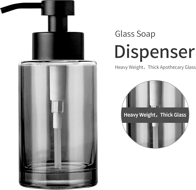 Enra Black Foaming Soap Dispenser, Thick Glass Bathroom Soap Dispenser | 12oz - Image 3