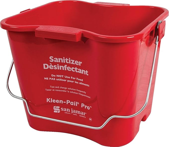 San Jamar Kleen-Pail Pro Sanitizer Pail Cleaning Bucket with Bail Handle for Cleaning, Kitchens, Restaurants, And Janitorial Use, Plastic, 6 Quarts, Red