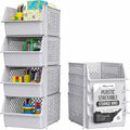 TidyFriend Stackable Storage Bins for Pantry, 4 Pack Stackable Bins For Organizing Food, Kitchen, and Bathroom Essentials (Light Grey)