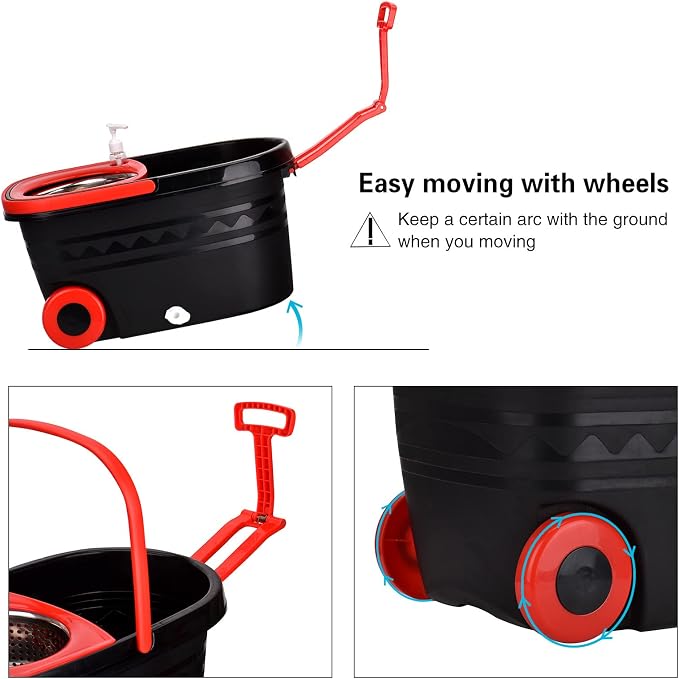 Spin Mop and Bucket with Wringer Set on Wheels, 3 Mop Heads - Image 5