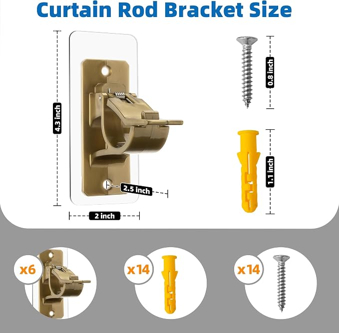 6-Pack No Drill Needed Curtain Rod Holders Brackets, Adhesive Holder Hooks | - Image 7
