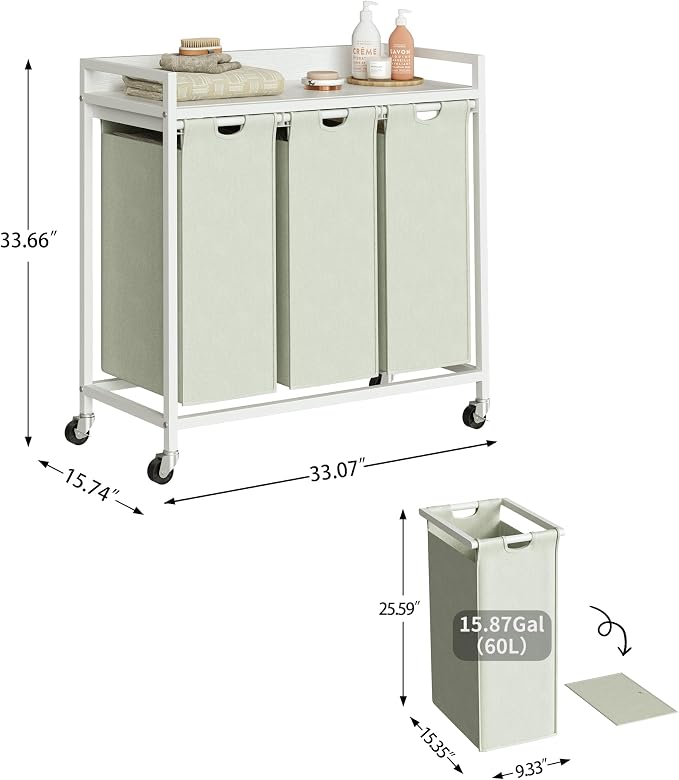 Herture Laundry Hampers with Shelf, Laundry Basket 3 Section, 3 x 15.87 Gal - Image 4