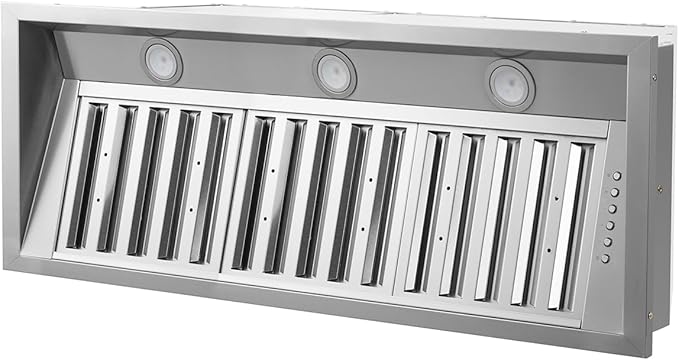 Micmi 48 inch Built-in Range Hood Insert Vent, Dual Motors Stainless Steel Kitchen 1400 CFM with Push Button Control, Ducted, Baffle Filters, 4 Speed Stove Exhaust Fan, ETL listed