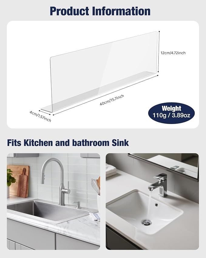 Acrylic Sink Splash Guard, Highly Transparent Fixed Splash Guard - Image 7