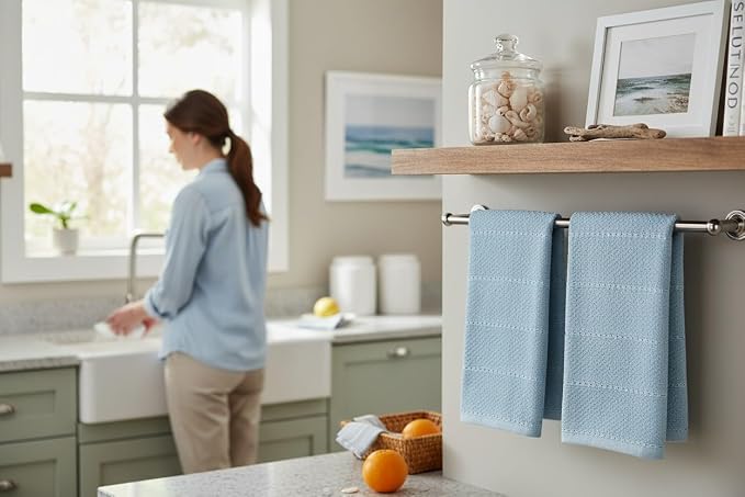 Light Baby Blue Kitchen Hand Dish Towels, 100% Cotton - Image 7