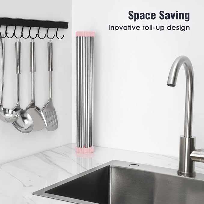 Tomorotec Roll Up Dish Drying Rack Over Sink, 304 Steel, Heat-Resistant Trivet - Image 3