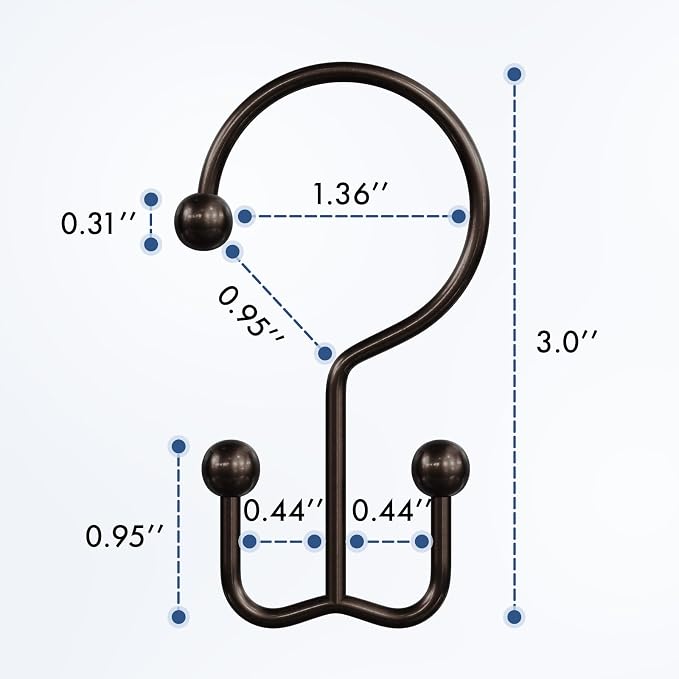 Bathway Shower Curtain Hooks Bronze Shower Curtain Rings, Metal Shower Hooks - Image 2