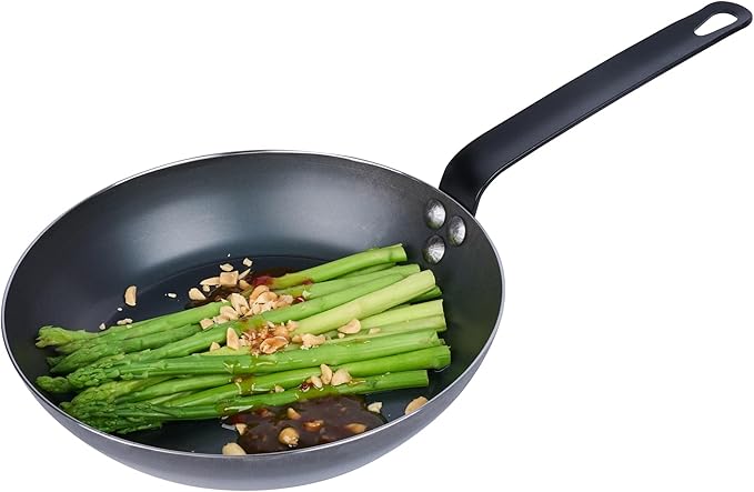 Met Lux 9.5 Inch Fry Pan, 1 Lightweight Frying Pan - Induction-Ready, Triple-Riveted, Black Carbon Steel Cooking Skillet, Durable, For Searing, Sauteing, And Browning Food - Restaurantware