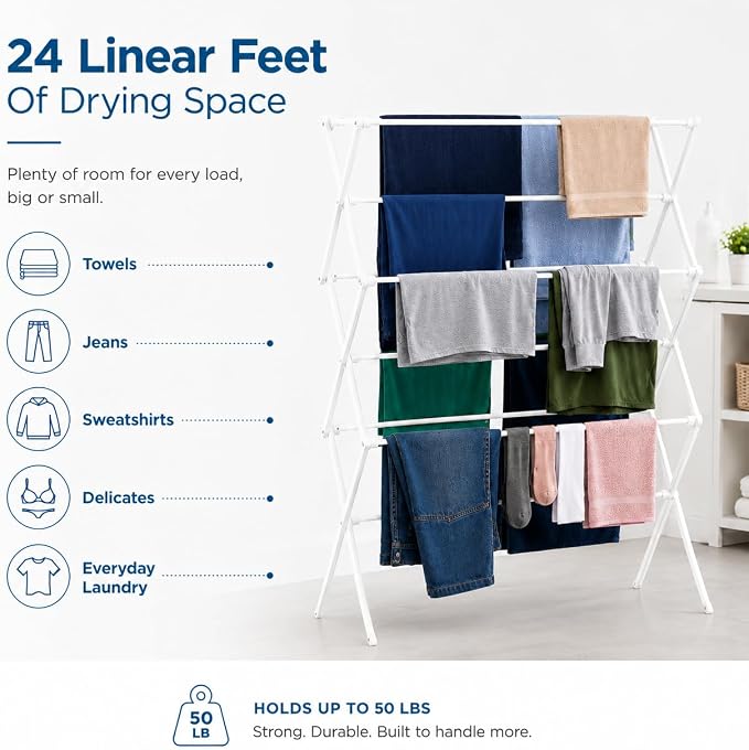 Honey-Can-Do 6-Tier Collapsible Clothes Drying Rack, No Assembly, then folds - Image 3
