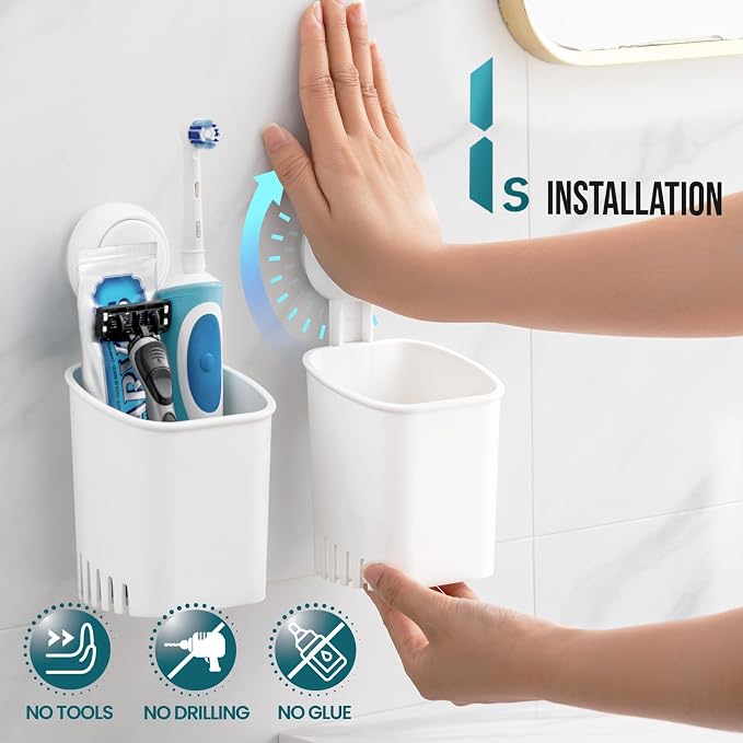 TAILI Suction Toothbrush Holder 2 Pack, Tumblers Replacement Shower Toothbrush - Image 2