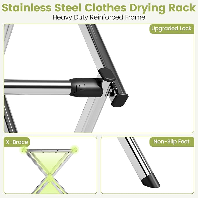 Stainless Steel Clothes Drying Rack, 45.28" H × 14.57" D | Foldable & Extendable - Image 6
