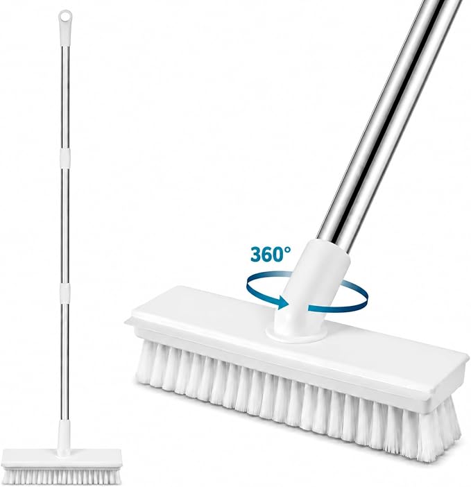 Floor Scrub Brush with 51-Inch Long Handle, 2 in 1 Floor Scrubber | 360° by ZHAYAO
