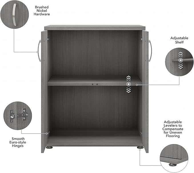Bush Business Furniture Universal Floor Storage Cabinet with Doors and Shelves in Platinum Gray