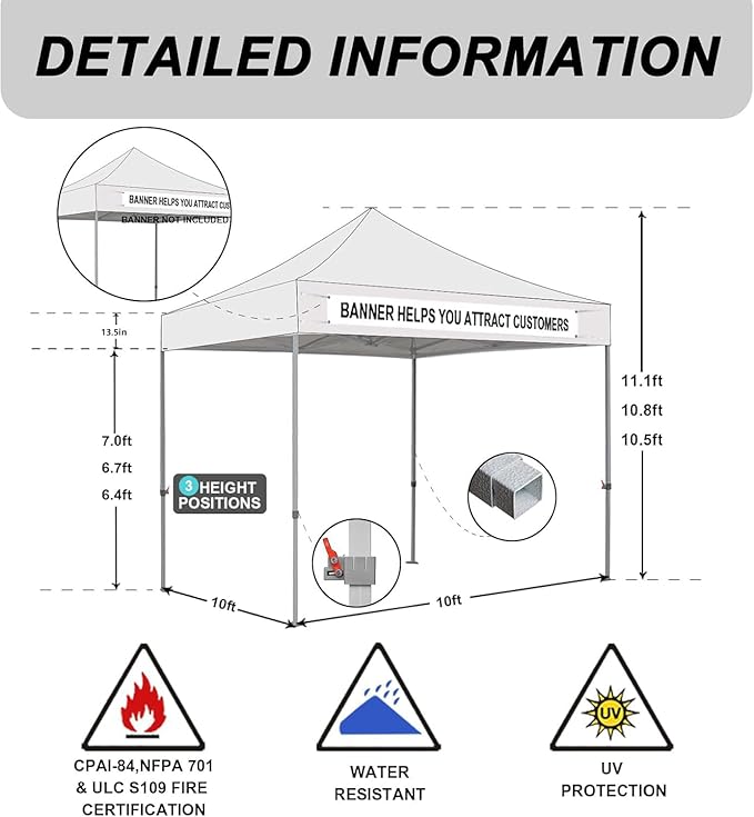 Eurmax USA Standard 10x10ft Patio Pop Up Canopy Tent for Outdoor Events Commercial Instant Canopies with Heavy Duty Roller Bag,Bonus 4 Canopy Sand Bags (Sky Blue)
