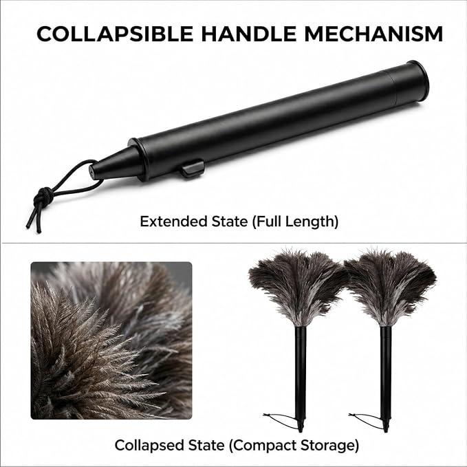 2 Pcs Retractable Ostrich Feather Dusters, Washable Handheld Tools | 2-piece set - Image 2