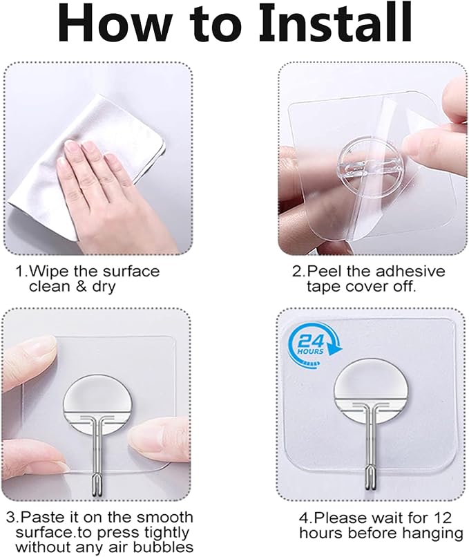 JINSHUNFA Adhesive Wall Hooks No Drill Clear Heavy Duty, 13LB Sticky 8 Pack | - Image 6