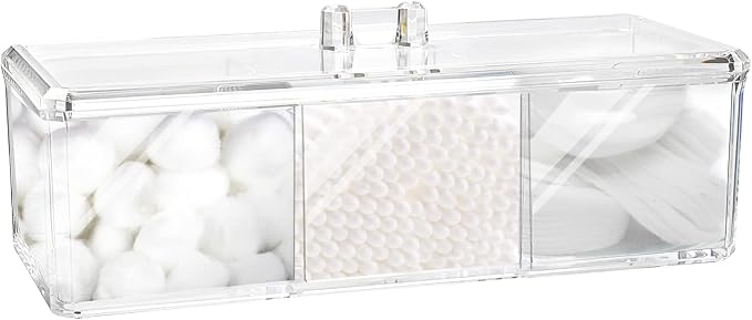Square Qtip Holder Dispenser, 3 Compartments Cotton Ball Holder by KIMCHOMERSE