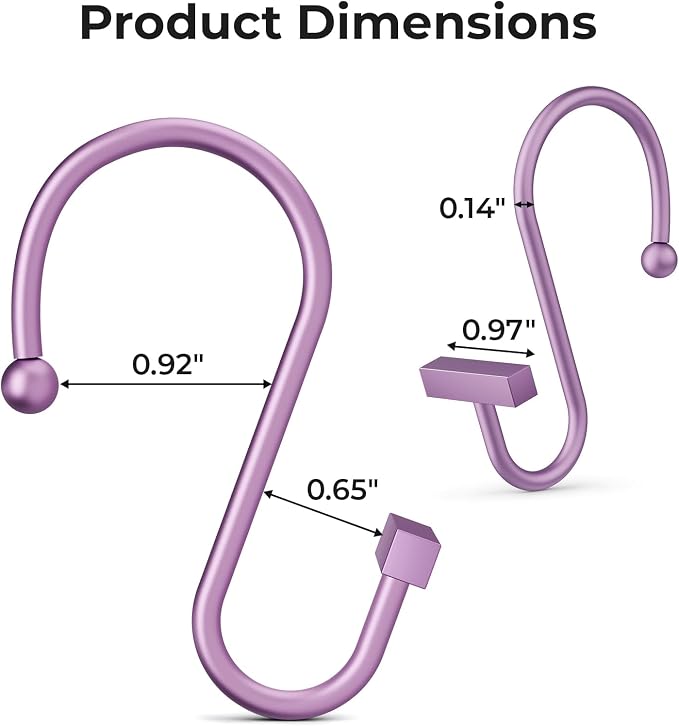 Purple Shower Curtain Hooks, Bathway Shower Curtain Rings Rust Proof, T-Bar - Image 2