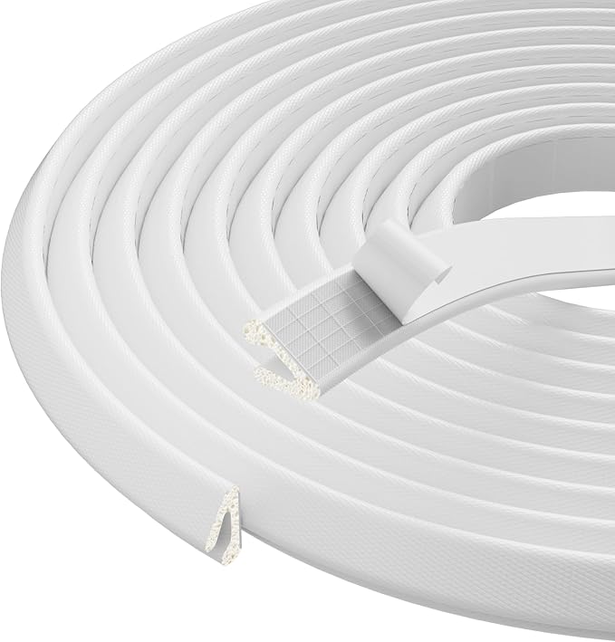 V Shape Thin Foam Weather Stripping Door Frame Seal Strip 19.7FT White, Draft Stopper, Insulation Winter, Weatherstripping, Gap Sealing, Soundproofing, Self-Adhesive Used for Exterior Front Door Side
