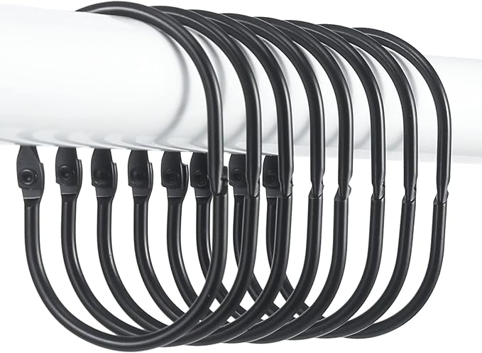 Shower Curtain Rings, Metal Black Shower Curtain Hooks, Oval Snap Shower Rings by Goowin