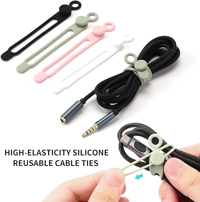 UMUST 20Pcs Silicone Cable Ties, Cable Management Cord Organizer WhiteBlack | - Image 2