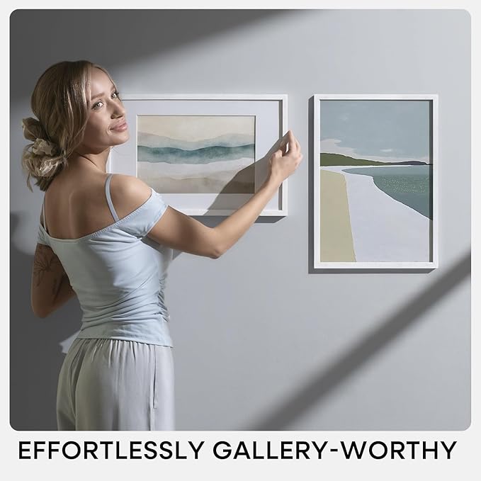 Homeforia 20x27 White Picture Frame, High End Oak 20x27 White Wooden Poster Frames with Mat 16x24 for Print, 20 x 27 Wood Frame Matted to 16 x 24 Photo, 27x20 Frame, Tempered Glass, Wall Kit, Set of 2