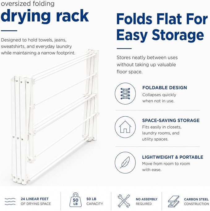 Honey-Can-Do Oversized Clothes Drying Rack, Extra-Wide 35", 50 lb, jeans & - Image 6