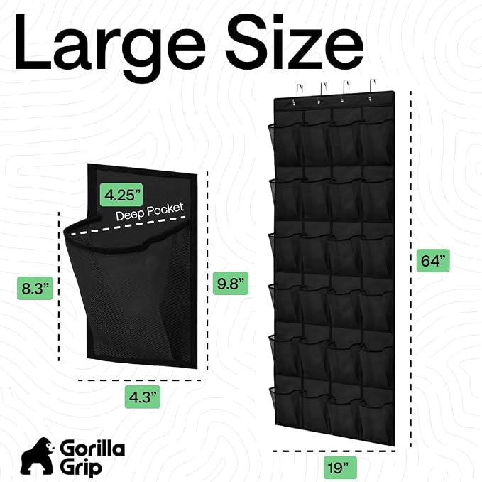 GORILLA GRIP Over the Door Shoe Organizer, 24 Large Pockets, Space Saving - Image 7