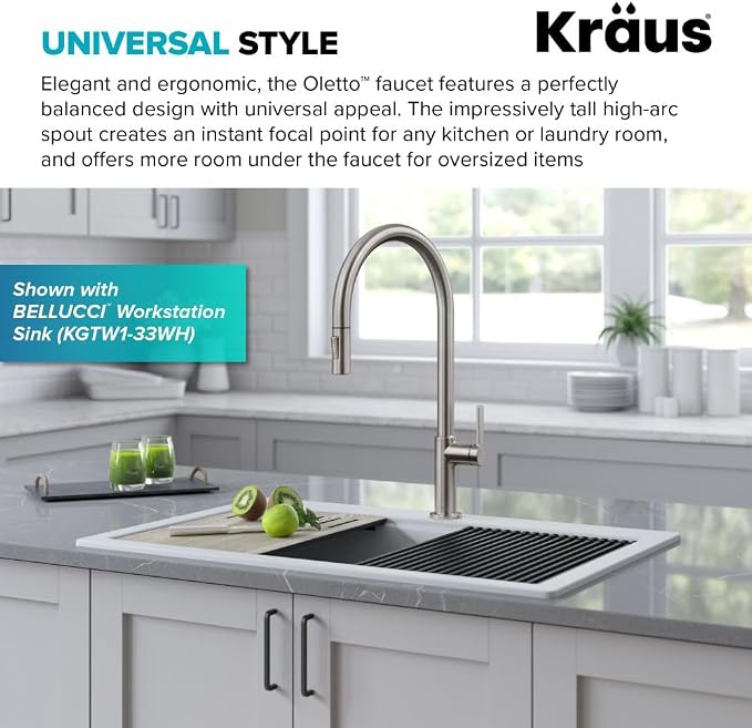 KRAUS Oletto High-Arc Tall Single Handle Pull-Down Kitchen Faucet in Spot Free - Image 3