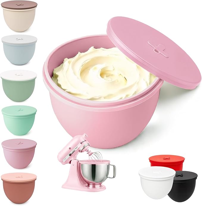 Omoiyari Premium PINK Silicone Bowl Liner with Lid for KitchenAid 5-Qt Tilt-Head (Only), 2mm Extra-Thick Silicone, Odour-Free & Heat-Resistant, Air Valve for Dough Proofing, Dishwasher Safe, BPA Free
