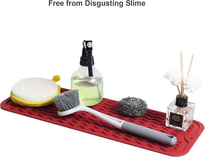 ZLR Small Dish Drying Mat for Kitchen Counter, Lava Red | Narrow Silicone - Image 8
