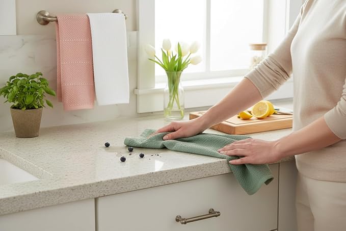 Sage Pink White Kitchen Hand Dish Towels, 100% Cotton - Image 6